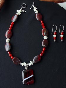 Banded Agate Pendant Necklace  Earrings