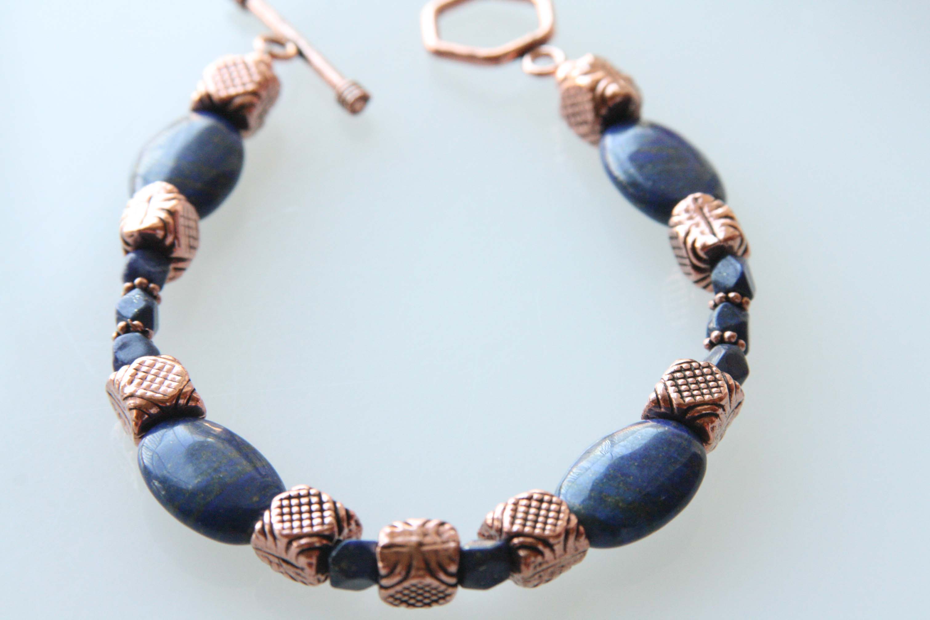 Mens Lapis & Copper Bracelet